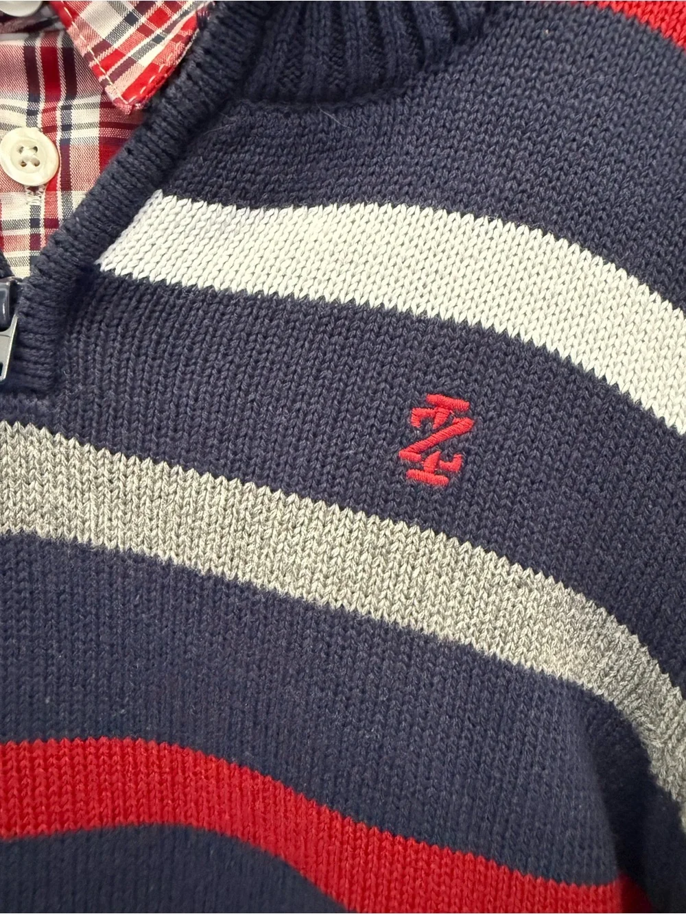 Izod Navy Striped Half-Zip Sweater with Red, White & Gray Bands set